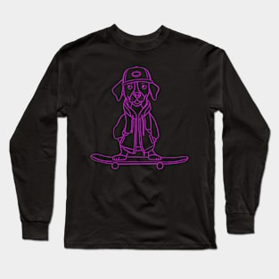 Puppy on the skateboard Pink outline Long Sleeve T-Shirt